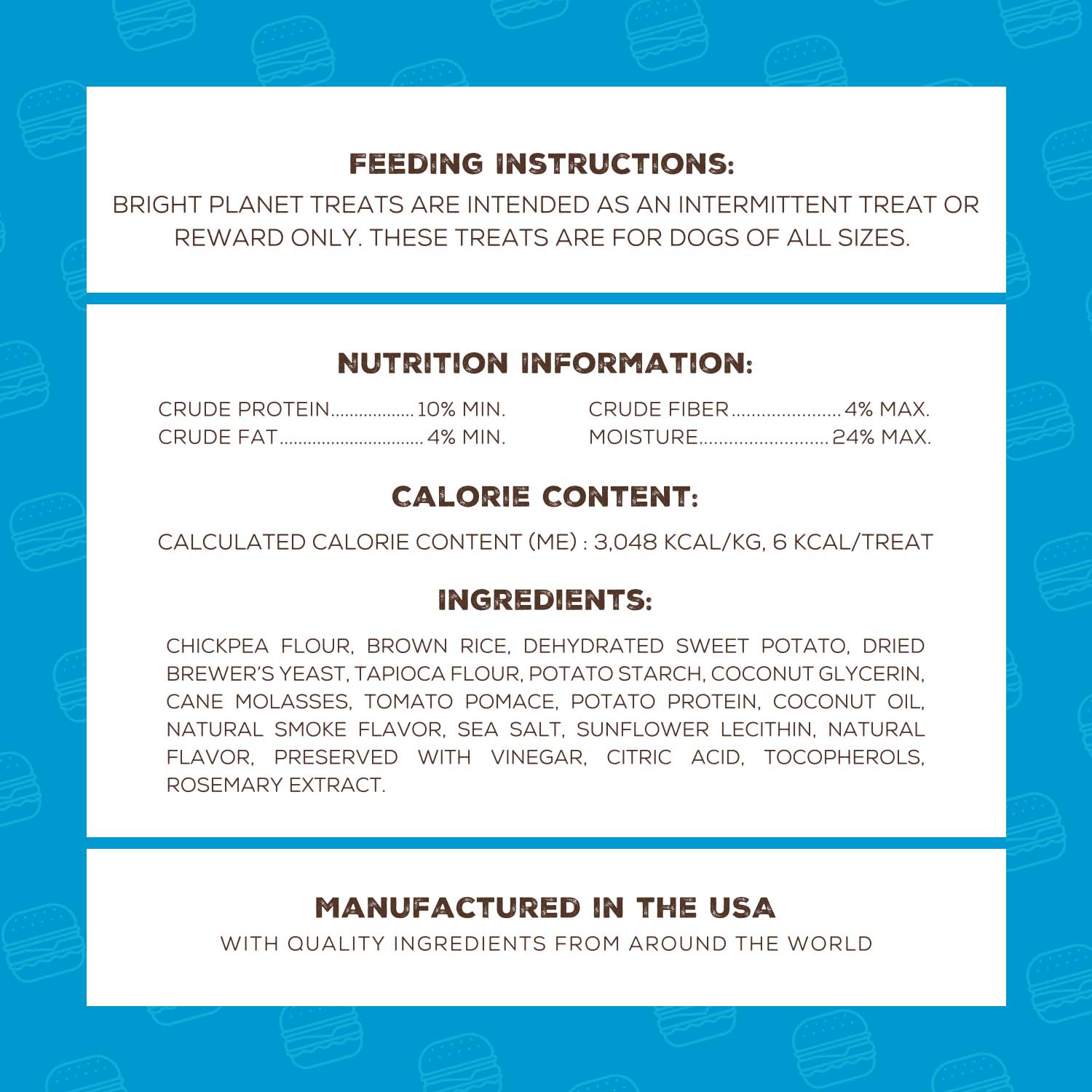 Ingredient list for Better Burg'r Plant-Based Dog Treats