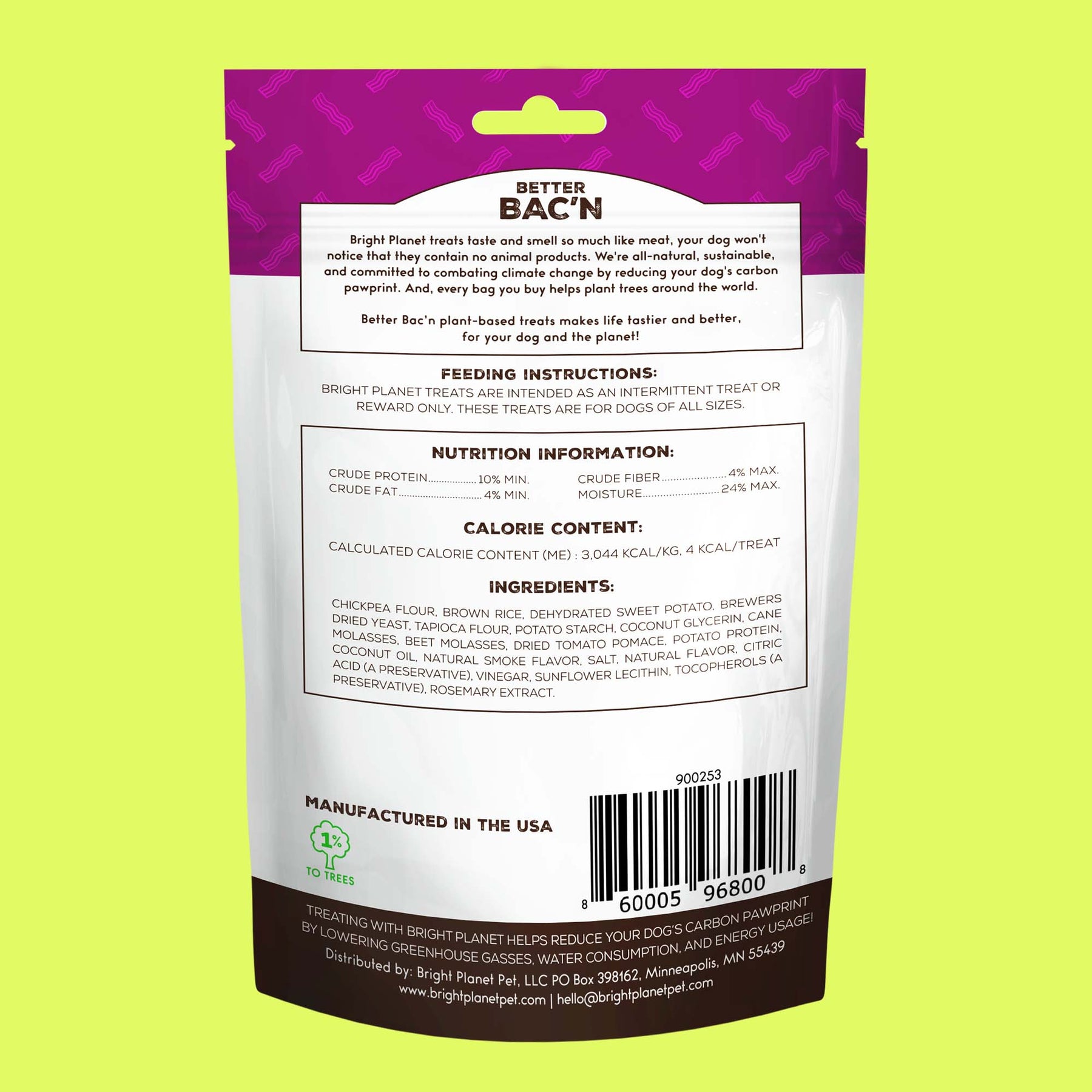 Ingredient list for Better Bac'n Plant-Based Dog Treats